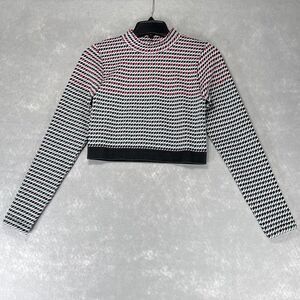 Fabletics Shirt Womens Large Houndstooth Seamless Crop Top Long Sleeve Mock Neck